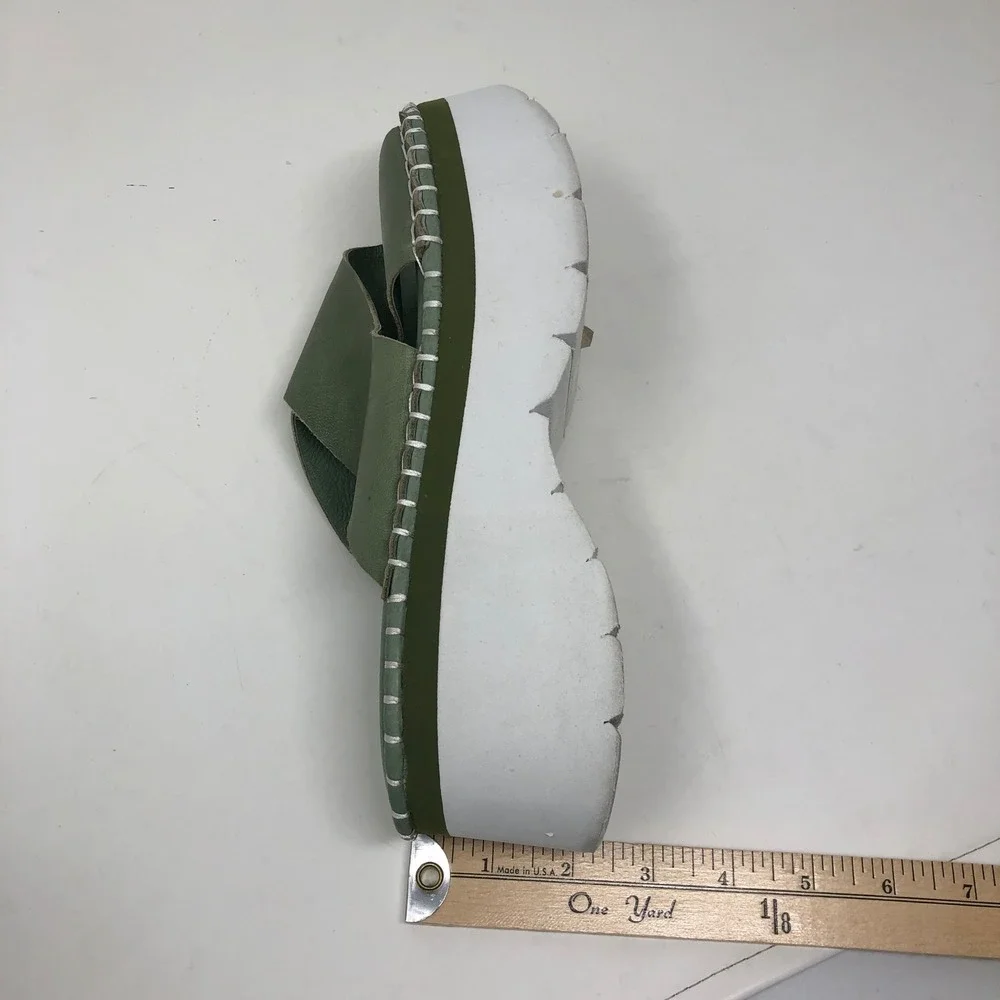 Chocolat Blu Magic Platform Sandal Women 40 US 9‎ Green Leather Whipstitch Slide